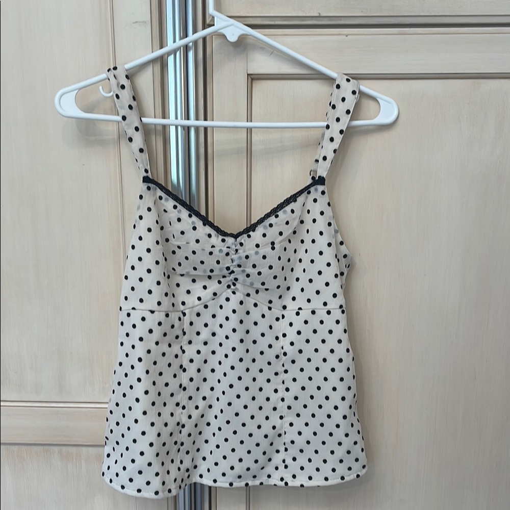 Hollister Black and White Polka Dot Lace Trim Chiffon Tank- NWT